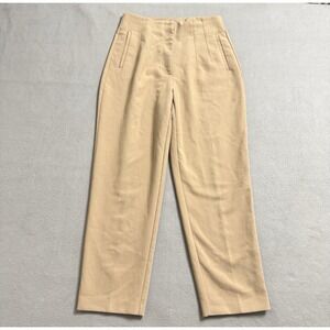 Zara Pants Womens Large Tan Trouser High Waist Pleated Straight Work Casual